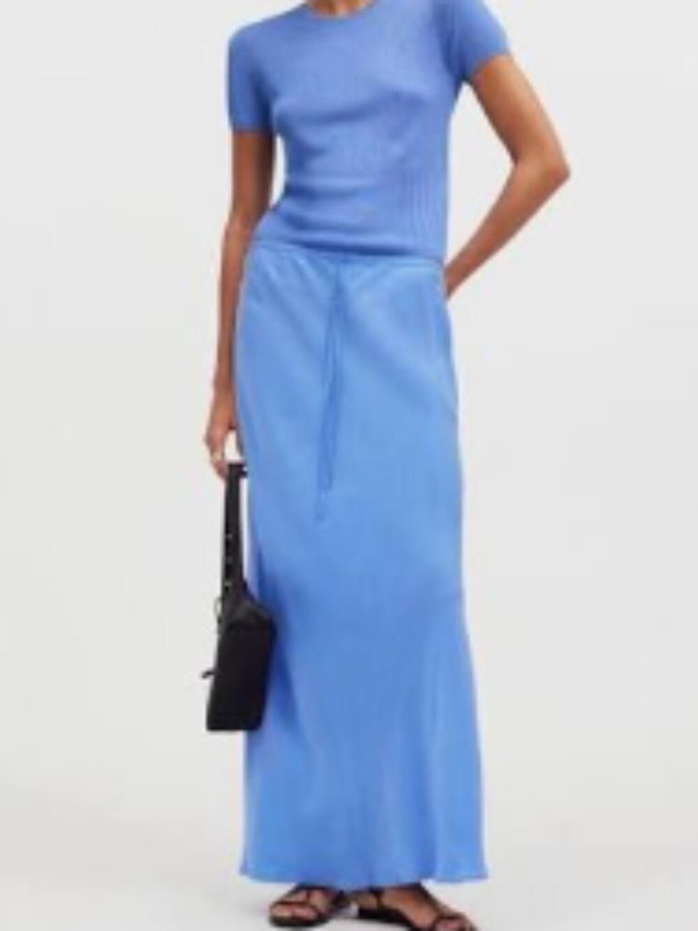 Madewell Celeste Blue Soft Cupro Blend Tie Waist Side Slit Maxi Slip Skirt Sz 12